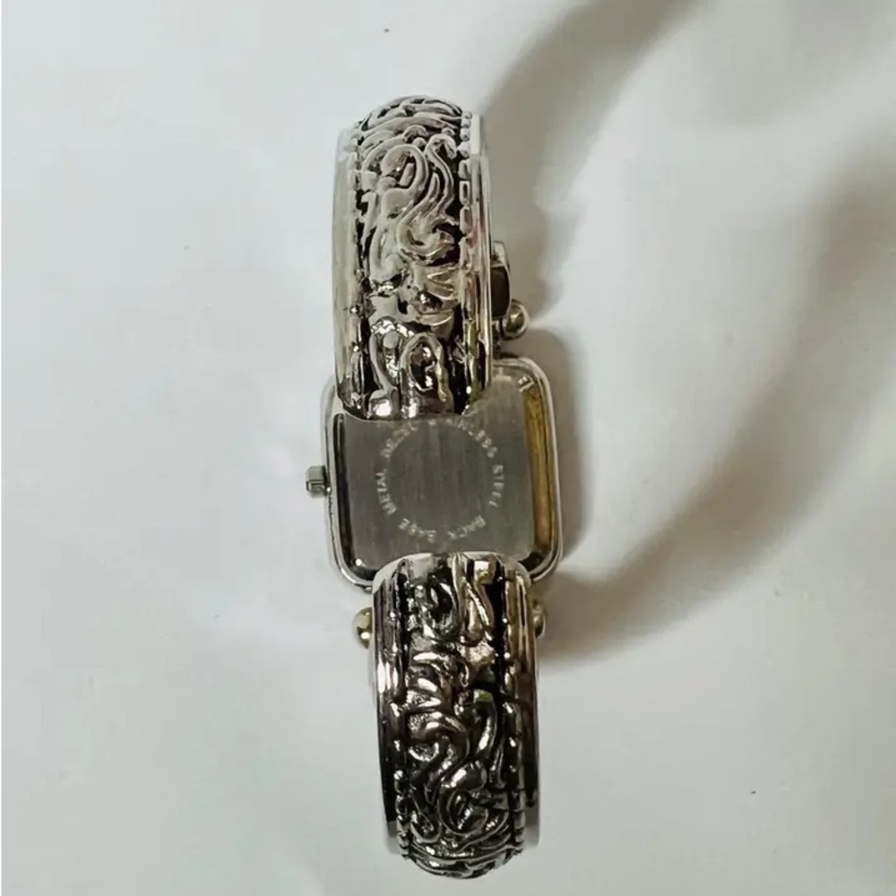 Collezio Abalone Women Vintage Cuff Watch Silver with Gold Detailing Square Face - Picture 4 of 9